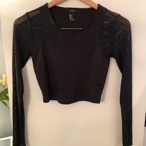 Black Mesh Longsleeve Crop Top